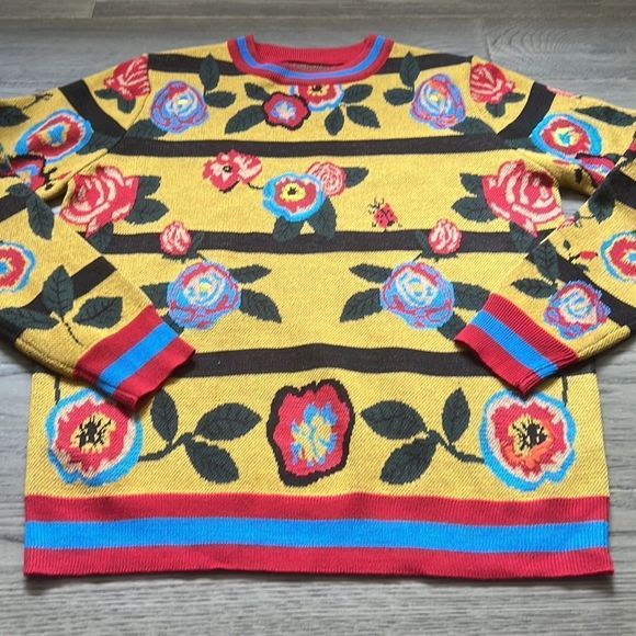 Vintage colourful floral knit crew neck sweater - Picture 2 of 8